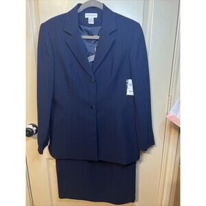 NWT Vintage Worthington Womens 10 Navy Stripe Business Skirt Suit Blazer Jacket